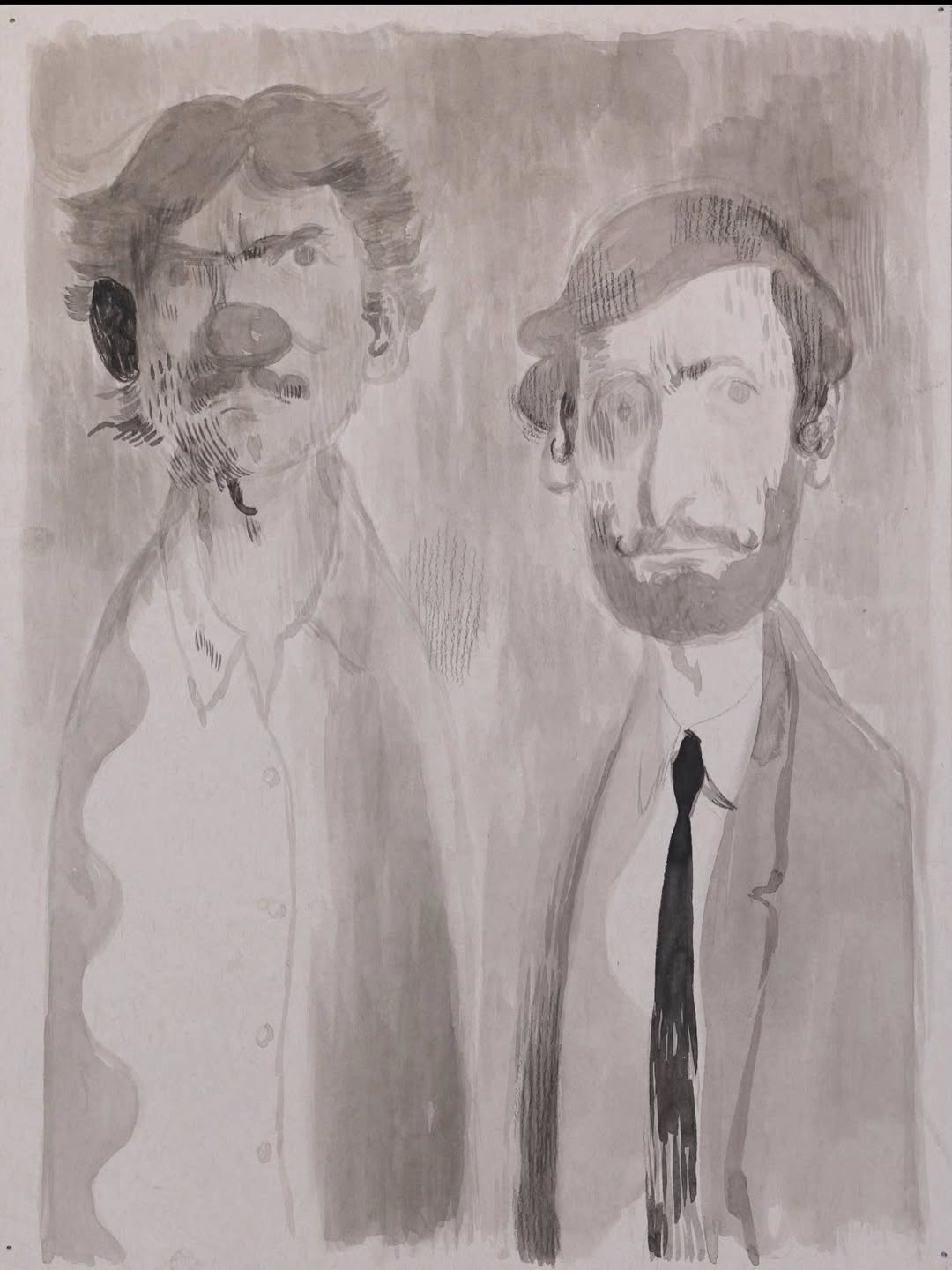 Two Uncles, 2024, charcoal and gouache on paper, 12 x 9 inches — image 1
