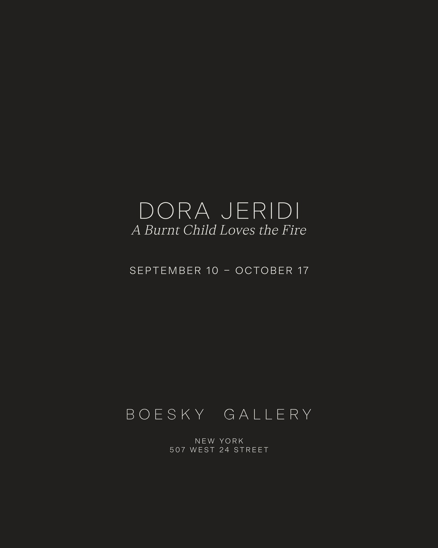 Dora Jeridi’s debut solo exhibition with Boesky Gallery, A Burnt Child Loves the Fire, is on view in New York through October 17, 2026. — image 5. 📸 Jason Wyche